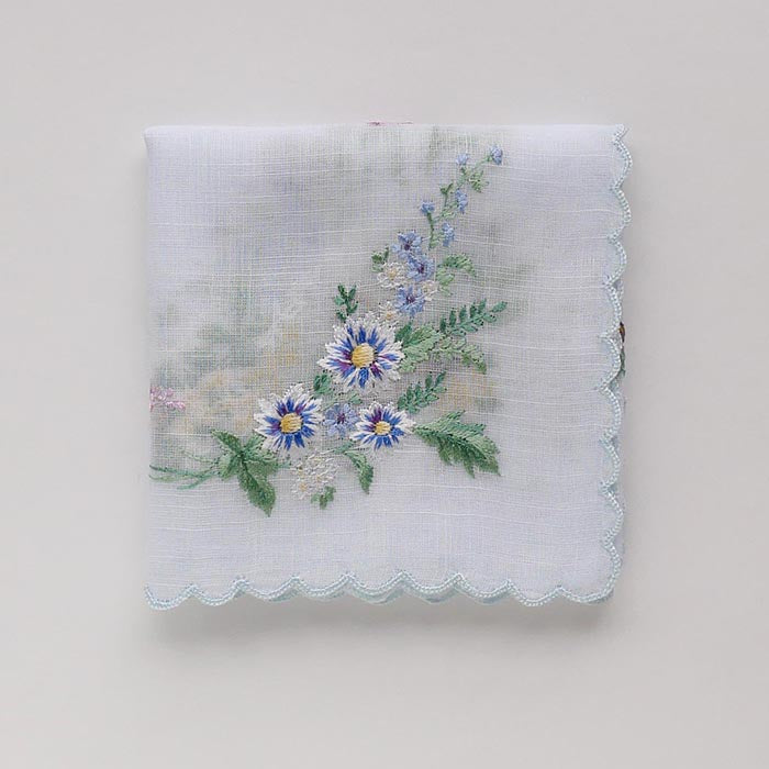Vietnamese hand embroidery, flora (blue)